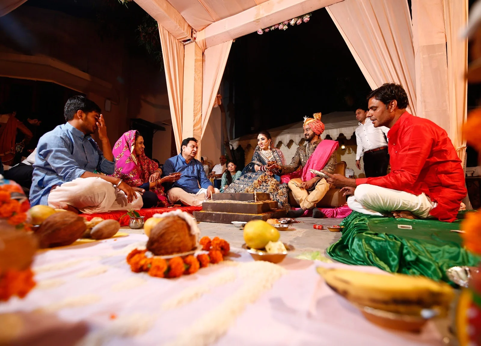 Sacred pheras fire ritual during traditional Indian wedding