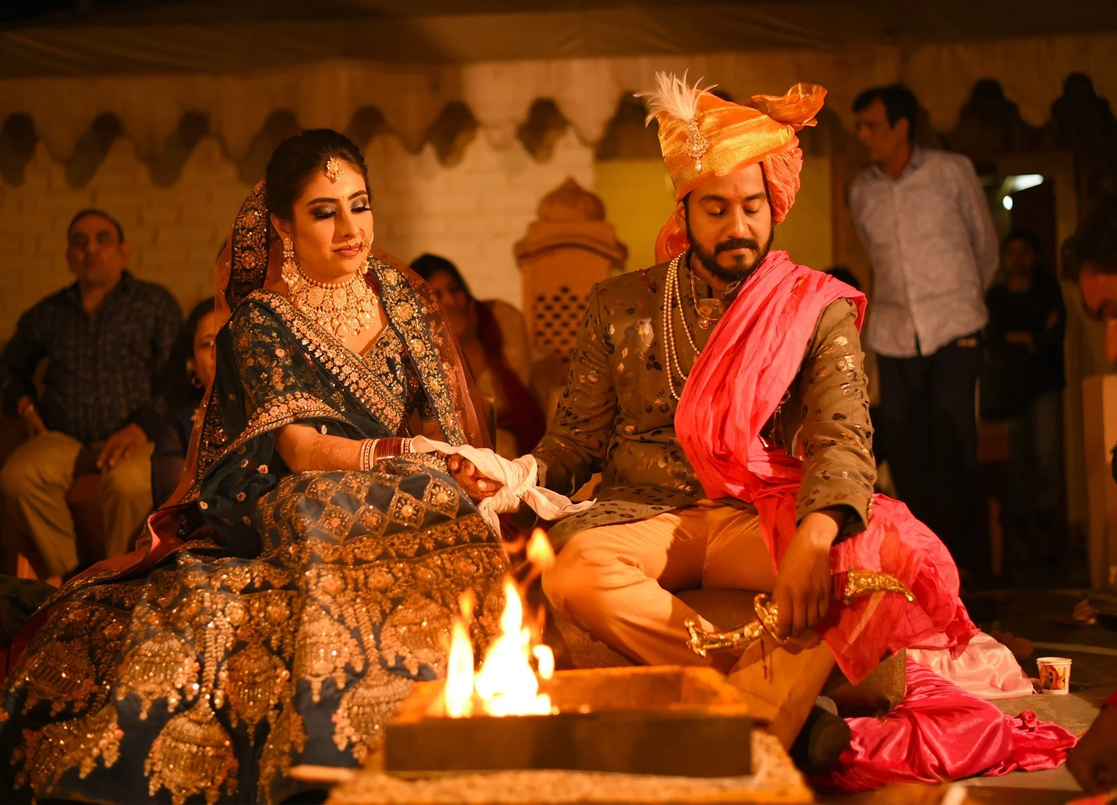 Sacred pheras fire ritual during traditional Indian wedding