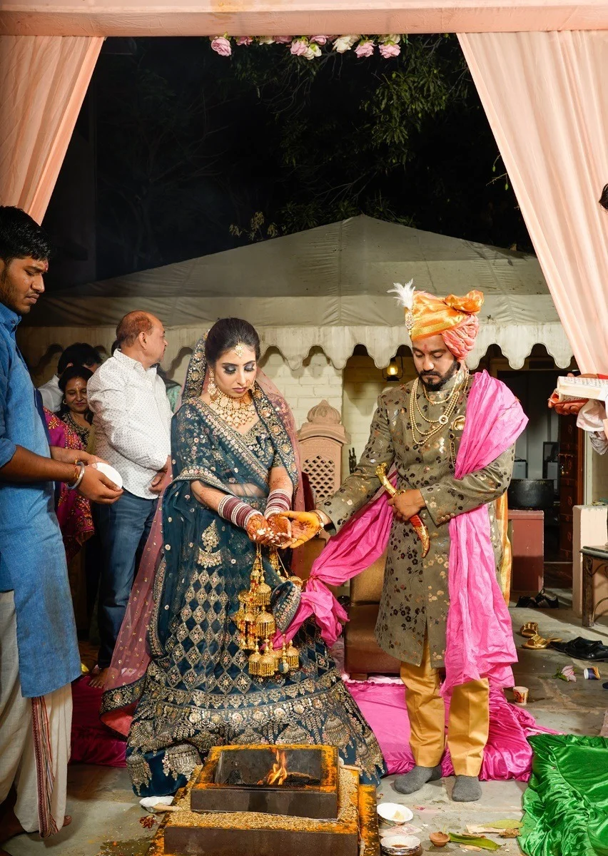Sacred pheras fire ritual during traditional Indian wedding