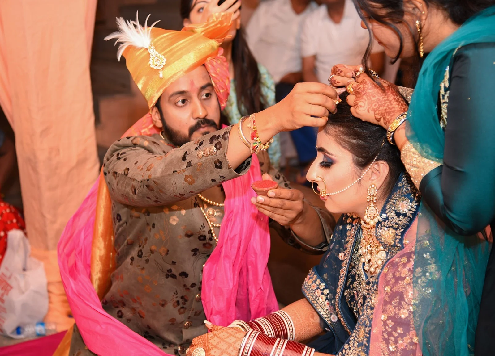 Sacred pheras fire ritual during traditional Indian wedding